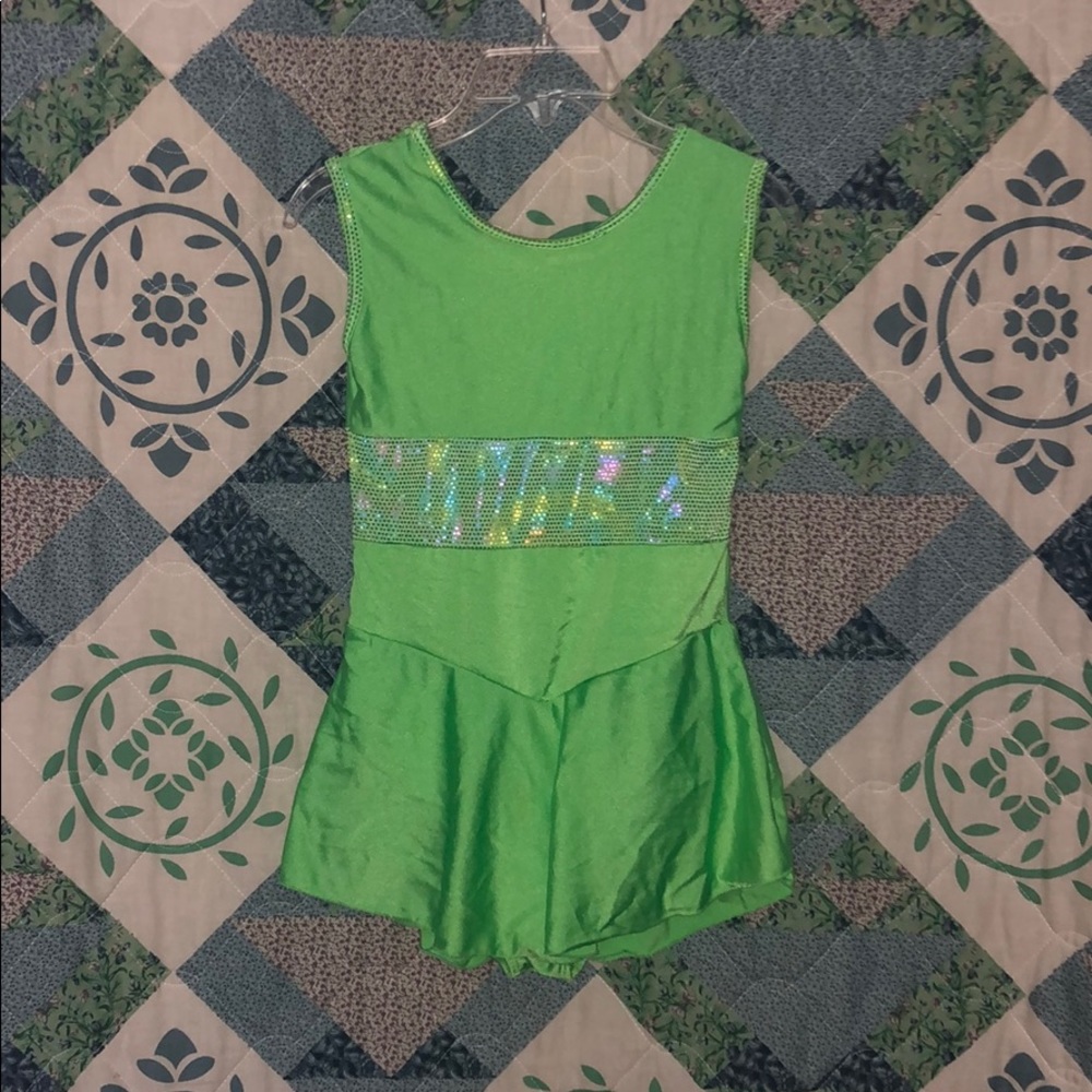 Neon green figure skating dress